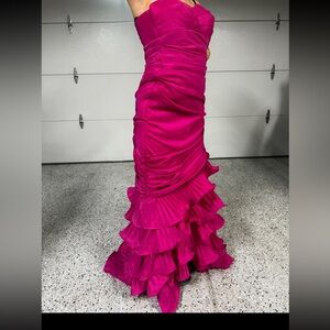 Dalia MacPhee magenta strapless gown